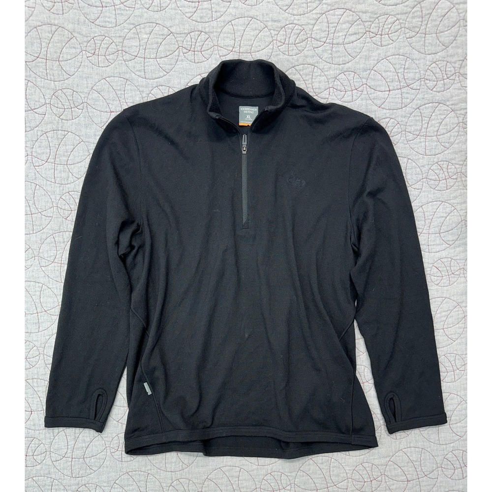 Icebreaker 1/4 Zip Pullover Black 320 Original Merino Wool / Mens Extra Large